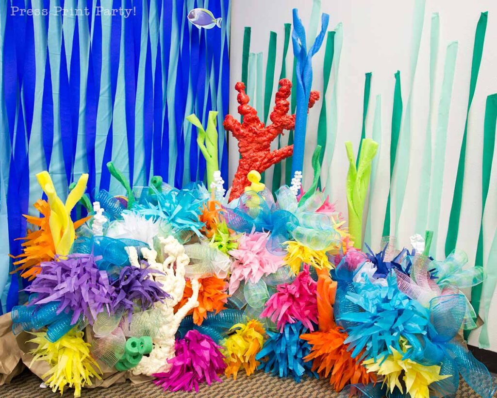 bright coral reef decoration full tutorial. how to make a coral reef for vbs or under the sea party or mermaid party. Press Print Party!