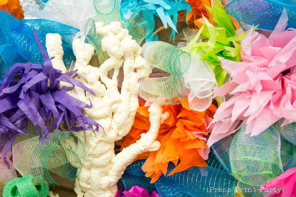 Spray foam coral in white for faux coral reef, cardboard DIY coral reef - Press Print Party
