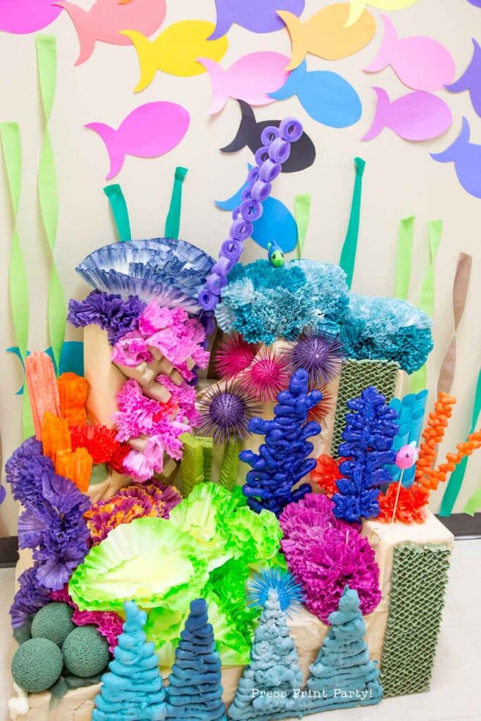 under the sea coral reef decoration ideas and tutorial. Press Print Party