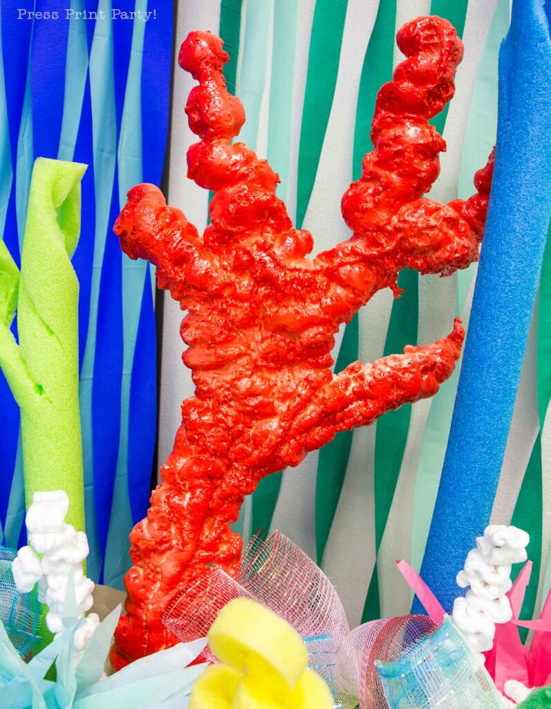 Spray foam coral in red for faux coral reef, cardboard DIY coral reef - Press Print Party