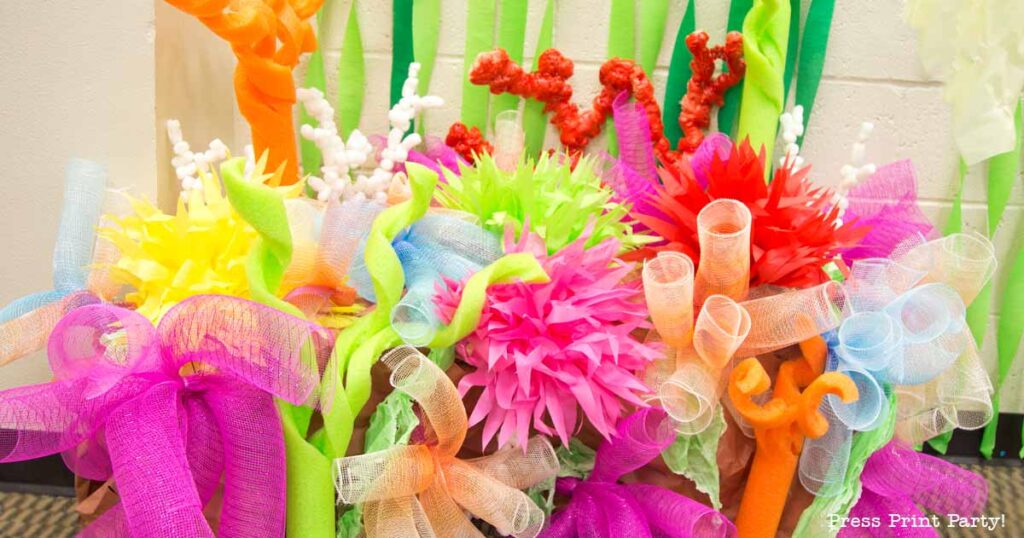 bright coral reef decoration full tutorial. how to make a coral reef for vbs or under the sea party or mermaid party. Press Print Party!