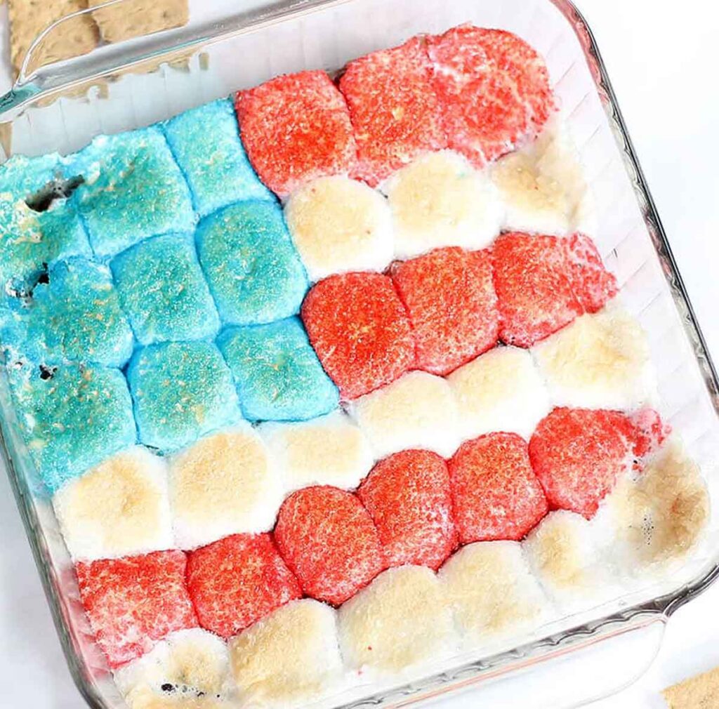 flam smores - 75 Red White and Blue Food Ideas and Patriotic Recipes for fourth of July, memorial day. Press Print Party!