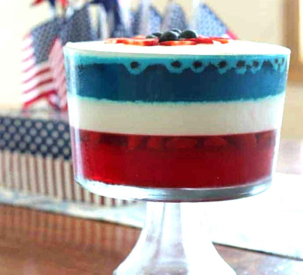 jello desserts - 75 Red White and Blue Food Ideas and Patriotic Recipes for fourth of July, memorial day. Press Print Party!