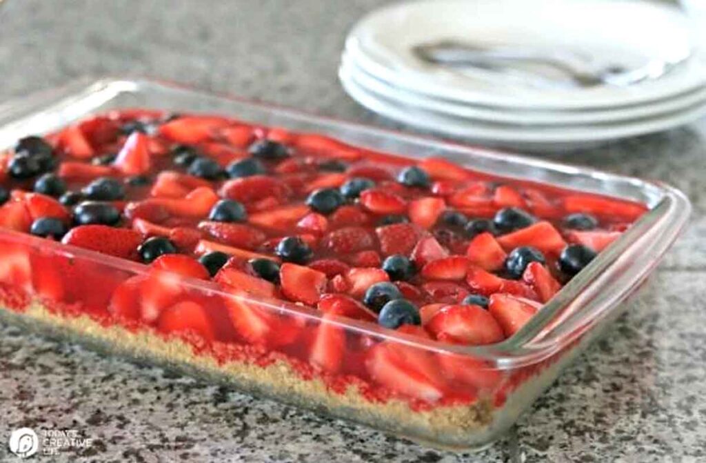 strawberry slab pie - 75 Red White and Blue Food Ideas and Patriotic Recipes for fourth of July, memorial day. Press Print Party!