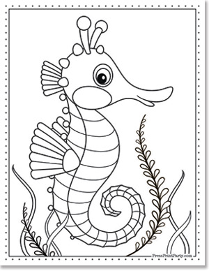 seahorse - 15 Free Printable Fish Coloring Pages for Kids of All Ages - fish coloring book, fish coloring sheets for under the sea fun - Press Print Party!