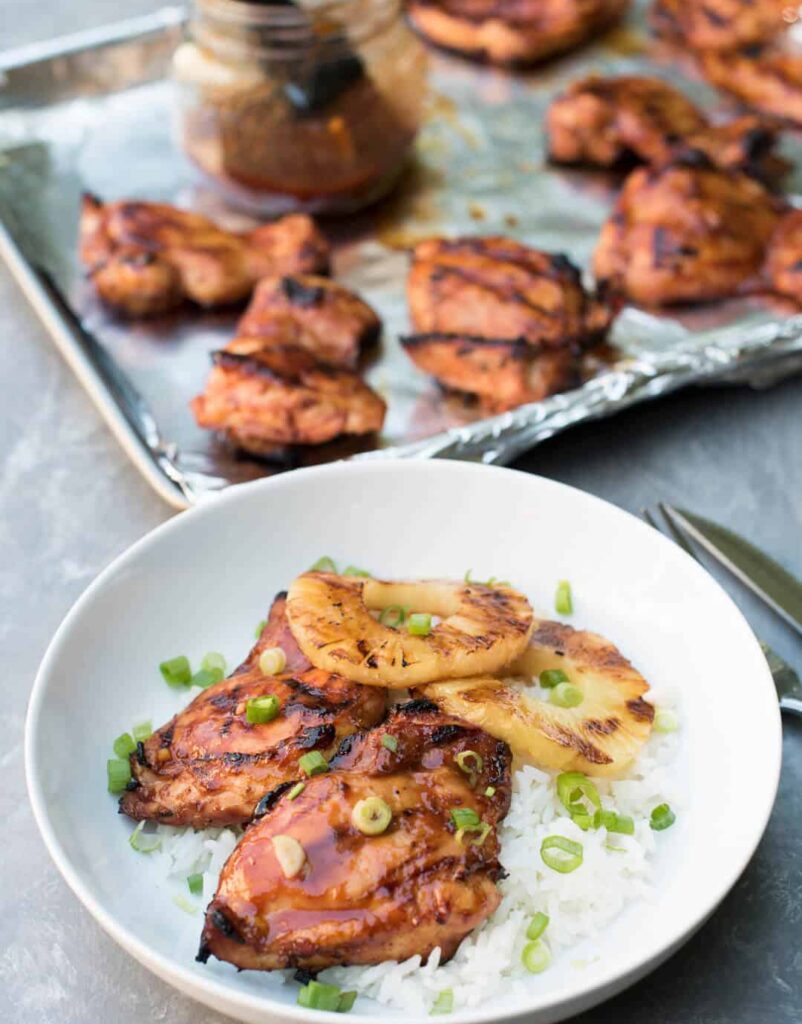 grilled Hawaiian BBQ chicken- 25 Yummy Hawaiian luau party foods for your next backyard bash - tropical foods and recipes - Press Print Party!