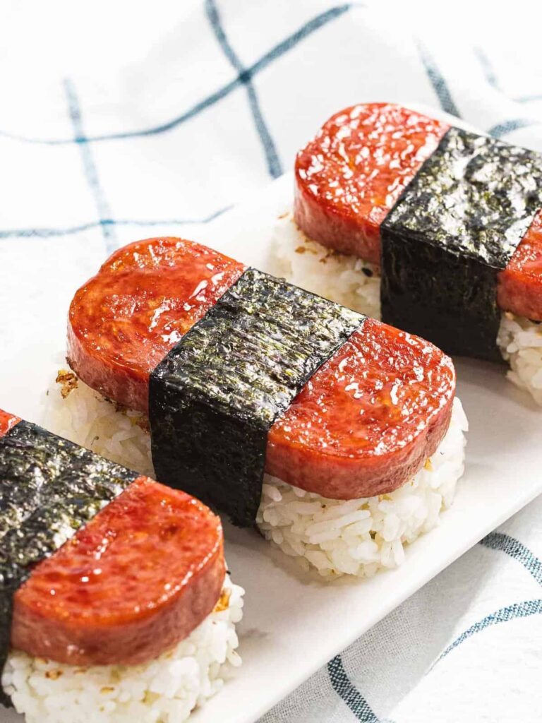 spam sushi - 25 Yummy Hawaiian luau party foods for your next backyard bash - tropical foods and recipes - Press Print Party!