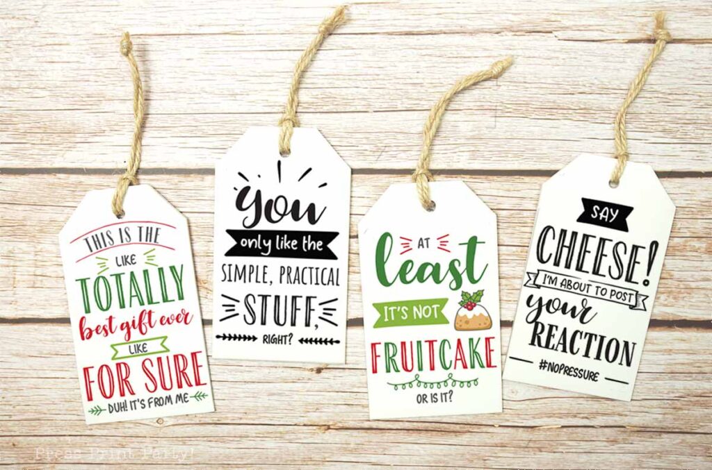 12 free printable funny christmas tags to spread cheer. funny gift tags - best gift ever - snarky, sarcastic, witty - for christmas gifts - Press Print Party!