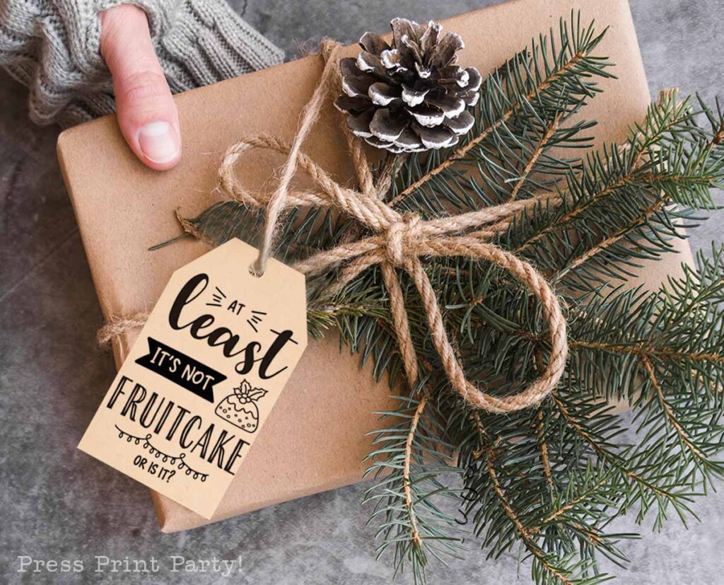 12 free printable funny christmas tags to spread cheer. funny gift tags - best gift ever - snarky, sarcastic, witty - for christmas gifts - Press Print Party! at least it's not fruitcake - or is it?