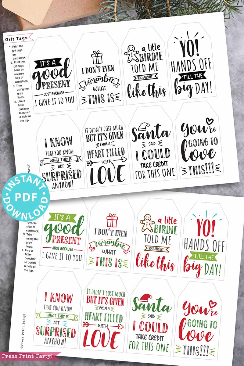 Christmas Gift Tags, Gifts, Printable PDF, Print Yourself, Unique,  Handmade, Original, Gift Tag Sets 