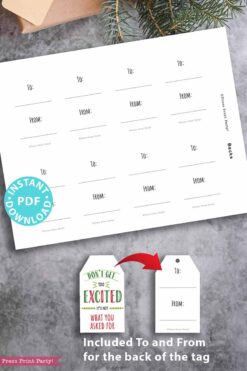 funny Christmas tags, holiday gift tags, 80 sayings in black and white and red and green color designs. printable gift tags hilarious Christmas. clever gifts. Funny messages on Christmas gifts. Gift for her, gift for him, gift for coworkers, gift for kids. Gift wrapping. handmade gift tag. clean funny. Press Print Party!