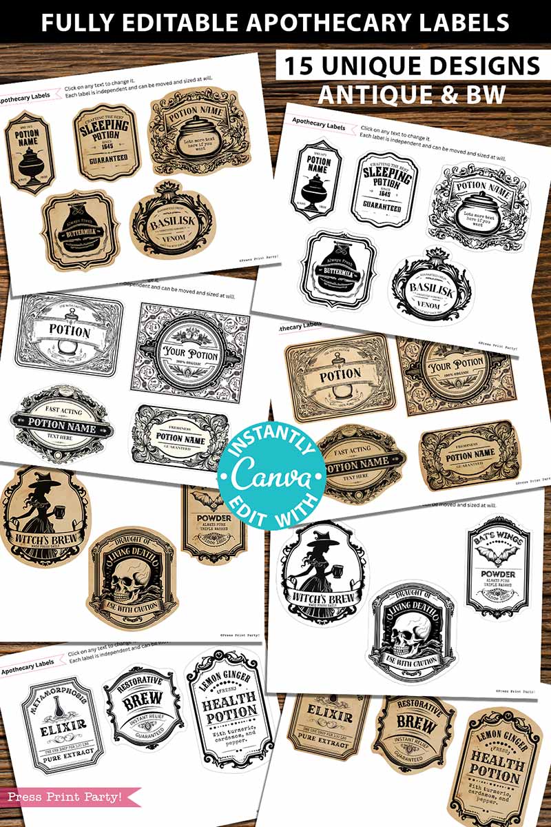 Fully Editable Vintage Apothecary Labels Printable