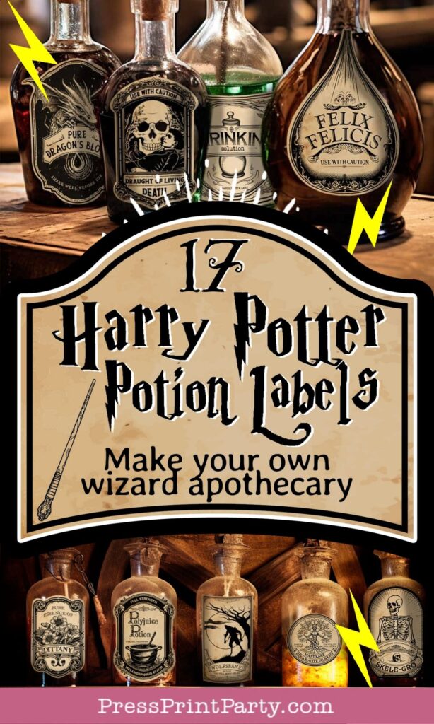 Harry Potter Label printables Harry potter potions labels, for Harry Potter Party Decor or Halloween Decor. Vintage apothecary labels, wizard party. Press Print Party!