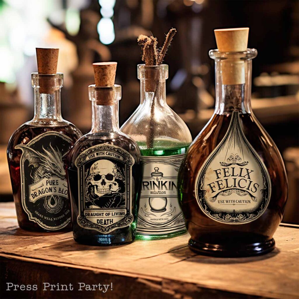 Harry Potter Label printables Harry potter potions labels, for Harry Potter Party Decor or Halloween Decor. Vintage apothecary labels, wizard party. Press Print Party!