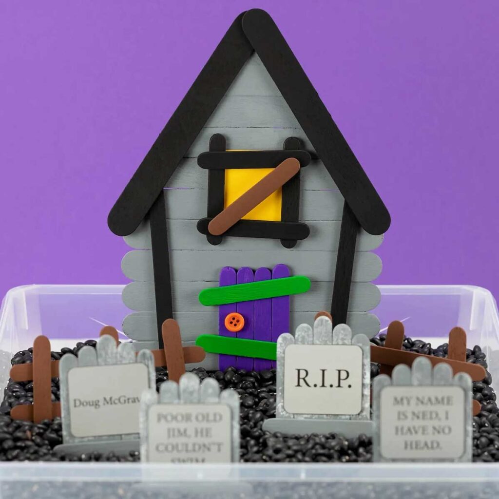 craft stick Halloween house - 19 Festive and easy Halloween crafts for kids - Press Print Party!