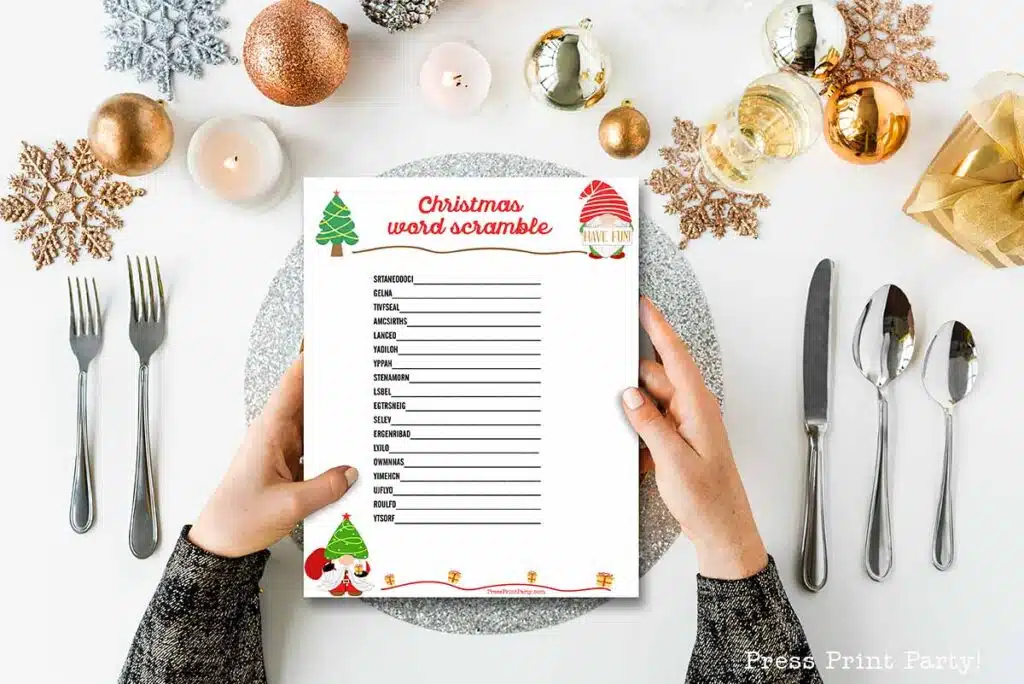 Christmas party games - free christmas games printable for adults, families, friends, co-worker for office. Press Print Party! word search, emoji pictionary, christmas trivia, songs.