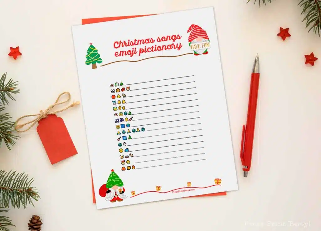 Christmas party games - free christmas games printable for adults, families, friends, co-worker for office. Press Print Party! word search, emoji pictionary, christmas trivia, songs.