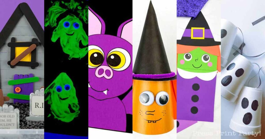 19 Festive and easy Halloween crafts for kids - ghost craft, witch crafts - bat crafts - spooky crafts - free printables - Press Print Party!