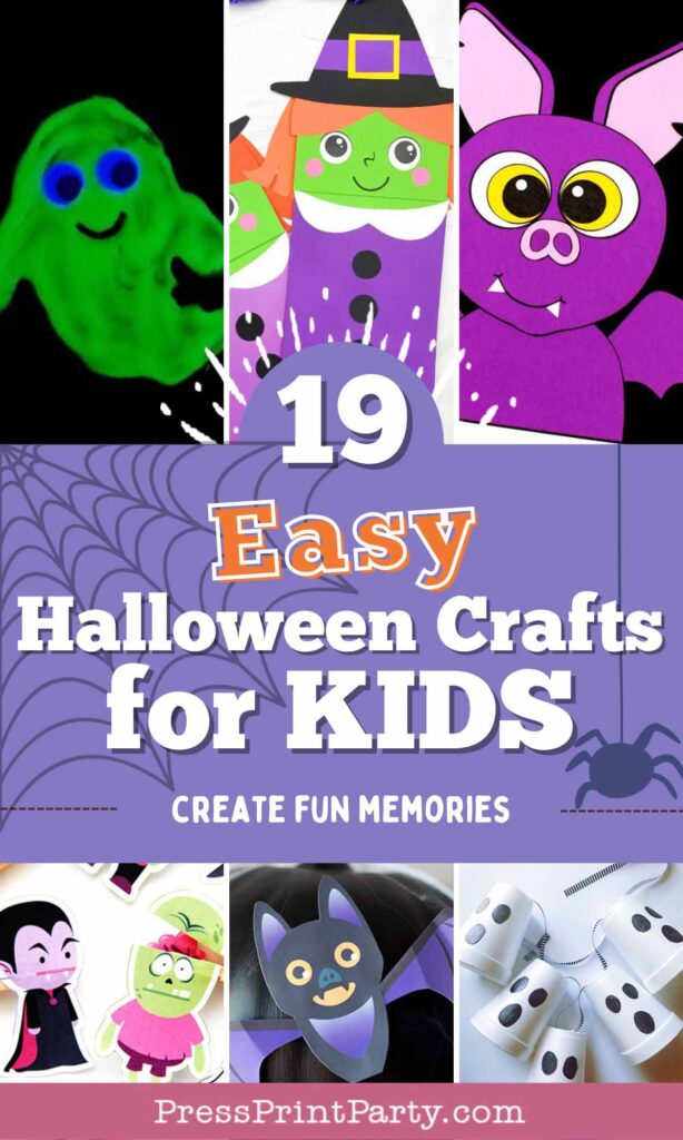 19 Festive and easy Halloween crafts for kids - ghost craft, witch crafts - bat crafts - spooky crafts - free printables - Press Print Party!