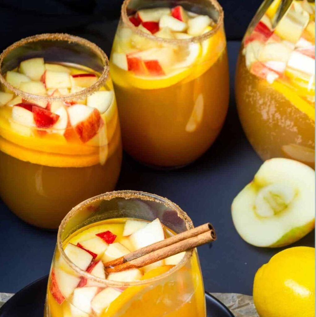 Apple cider sangria recipe- Tasty Thanksgiving punch recipe non-alcoholic and alcoholic to feed a crowd. Press Print Party