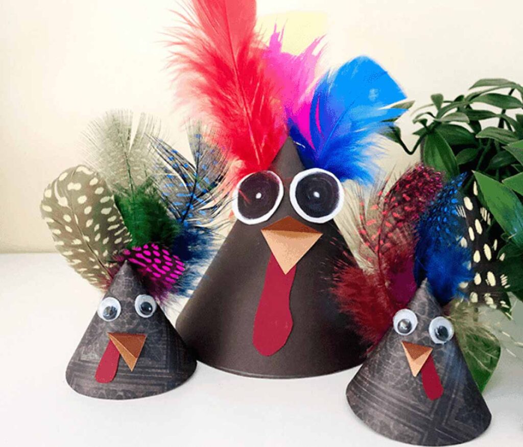 cone turkey craft - 45 Turkey crafts ideas for kids - Press Print Party!