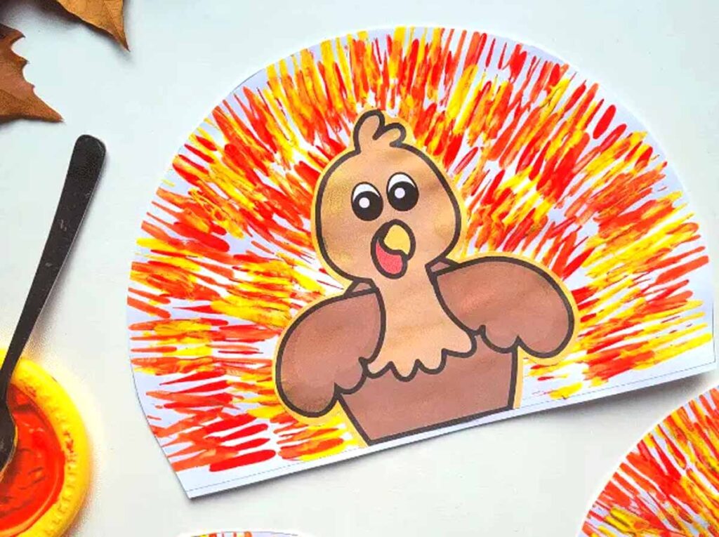fork painted turkey - 45 Turkey crafts ideas for kids - Press Print Party!