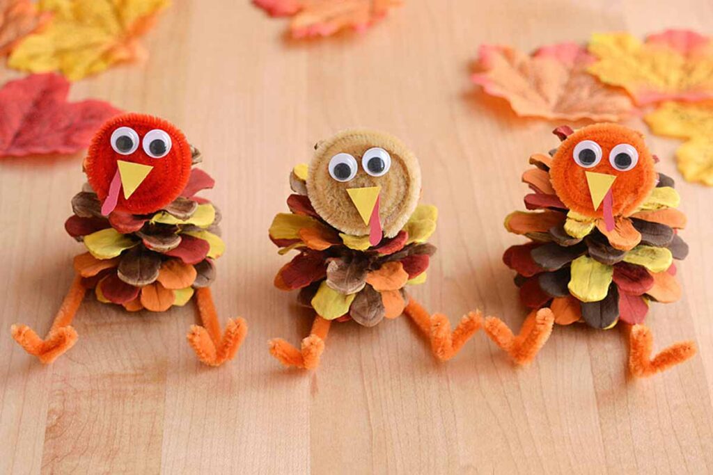 pinecone turkey craft - 45 Turkey crafts ideas for kids - Press Print Party!