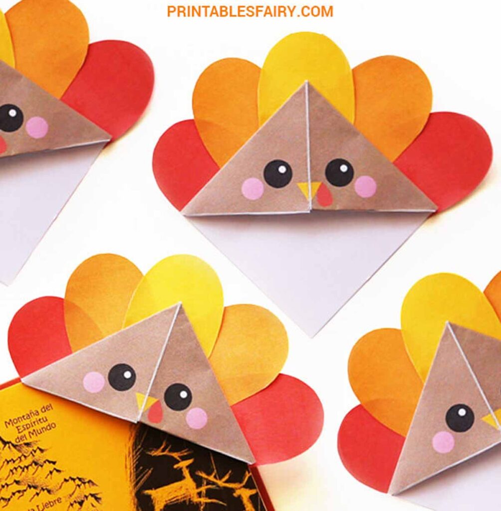 turkey corner bookmark - 45 Turkey crafts ideas for kids - Press Print Party!