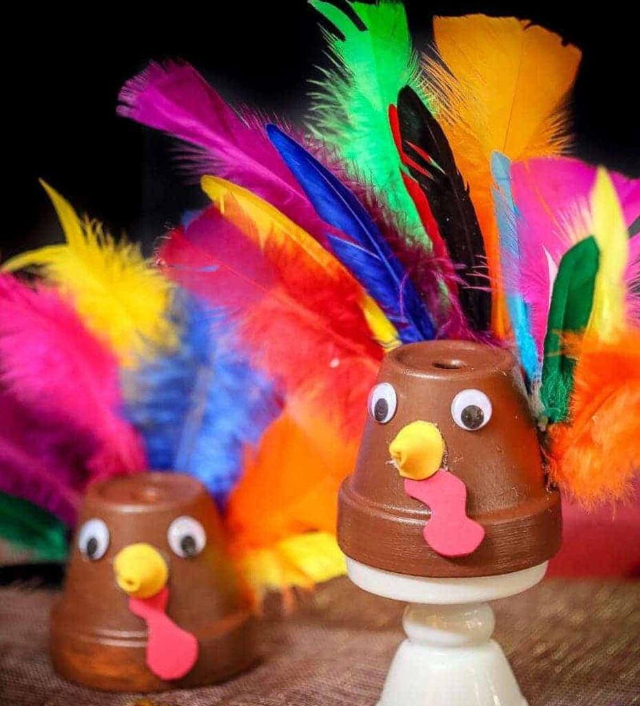 clay pot turkey - 45 Turkey crafts ideas for kids - Press Print Party!