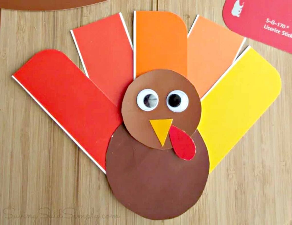 paint chip thanksgiving turkey craft - 45 Turkey crafts ideas for kids - Press Print Party!
