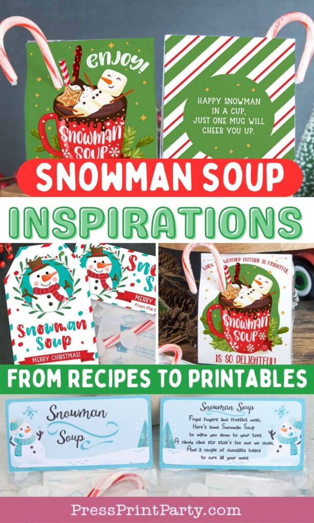 snowman soup recipe and ideas. snowman soup printable kit -recipe ideas with adorable printables. The perfect little christmas gift. Press Print Party!