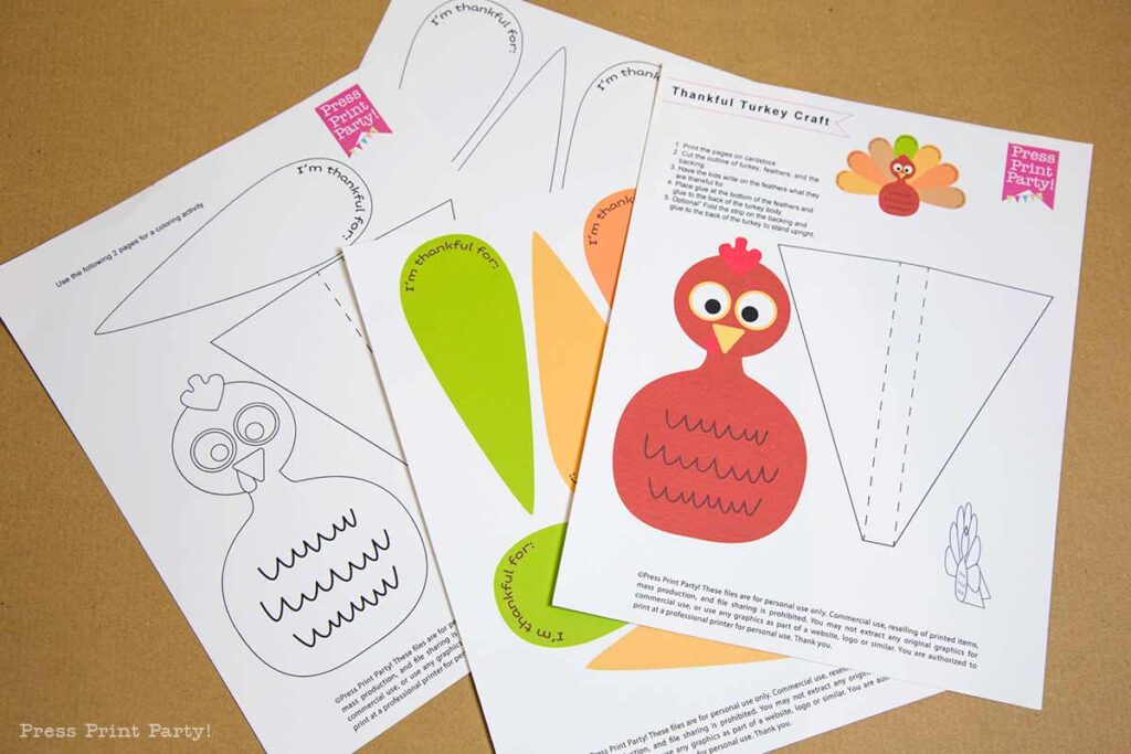 pages on table - Free thankful turkey printable craft template for kids - Press Print Party!