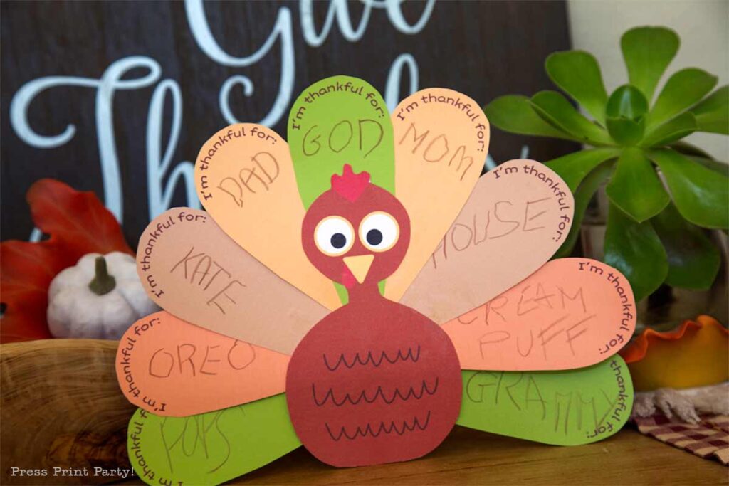 Free thankful turkey printable craft template for kids - Press Print Party!