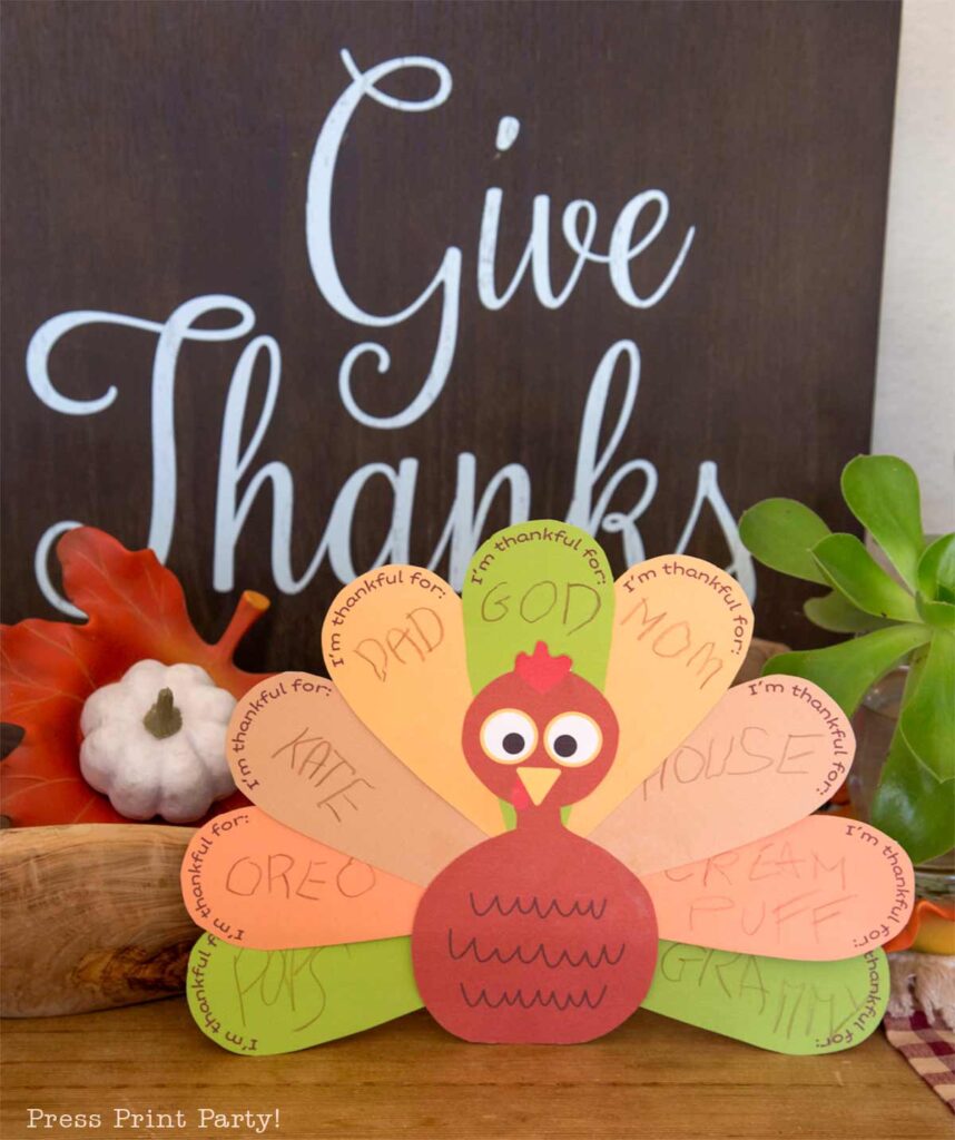 Free thankful turkey printable craft template for kids - Press Print Party!