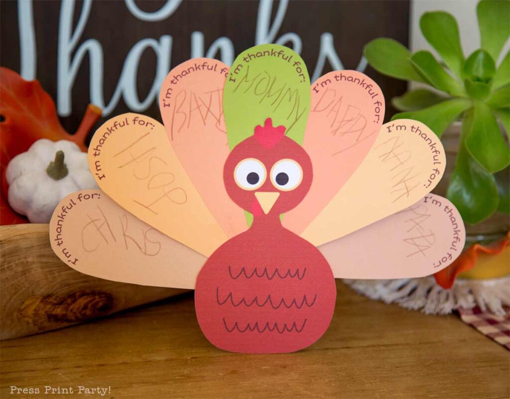Free thankful turkey printable craft template for kids - Press Print Party!