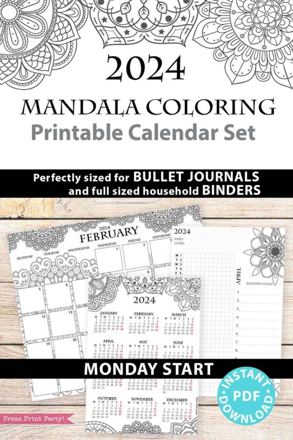 Monday Start 2024 Calendar Bundle for Bullet Journals or Binders