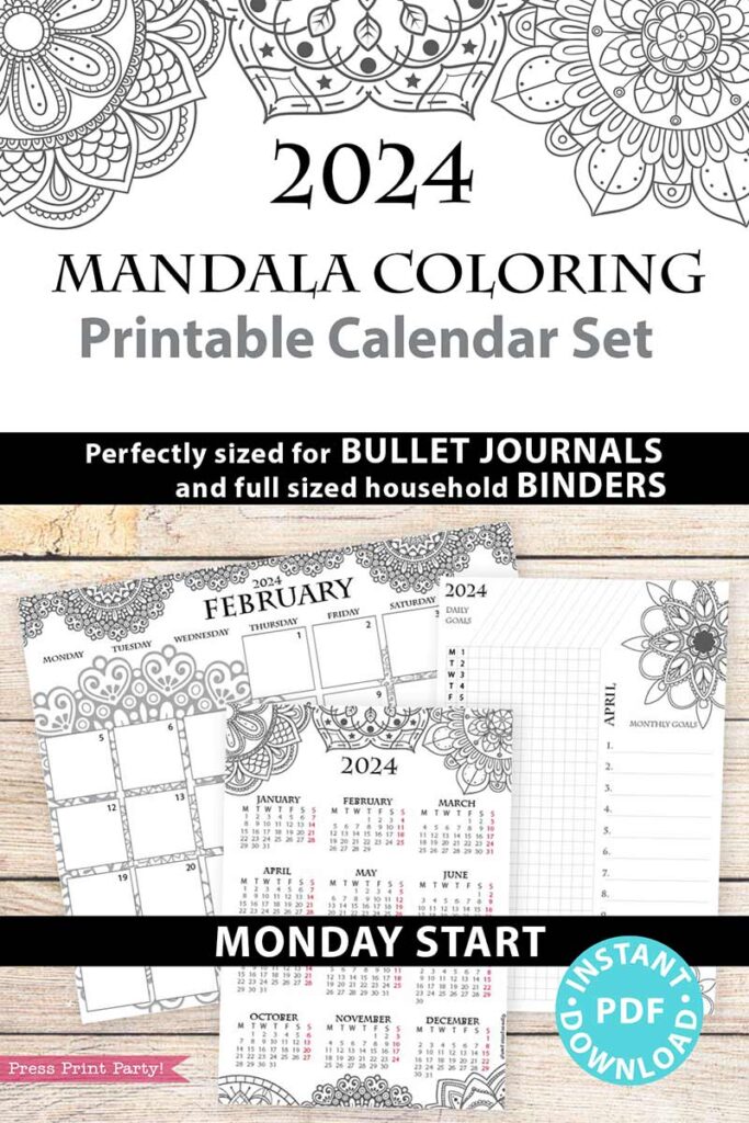 Monday Start 2024 Calendar Bundle for Bullet Journals or Binders