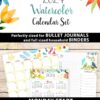 watercolor design 2024 printable monday start calendar bundle with monthly calendars, daily task tracker, monthly goals, and one page yearly calendar - Press Print Party!