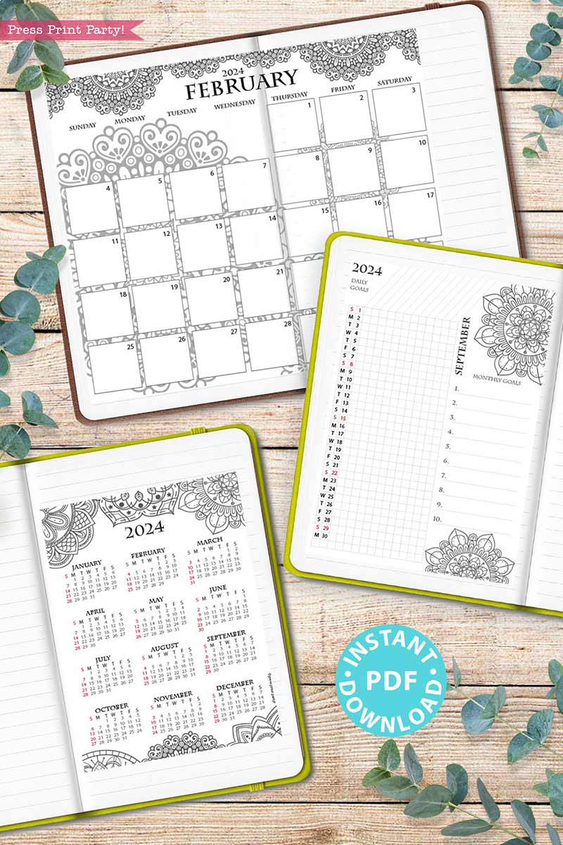 2024 Calendar Free Printable, Bullet Journal and Planner Free Download  Year-at-a-Glance & Future Log