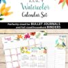 watercolor design 2024 printable calendar bundle with monthly calendars, daily task tracker, monthly goals, and one page yearly calendar - Press Print Party!