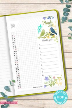 bullet journal calendar monthly tracker with watercolor design for bullet journals - Press Print Party!