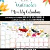 Monday start 2024 calendars watercolor designs perfectly sized for bullet journal and full sized binders. Press Print Party!