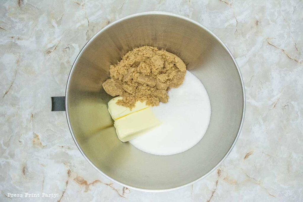 In process photo of dough - Hot cocoa cookies recipe with cocoa mix powder from package and chocolate chips and mini marshmallows - Press Print Party!