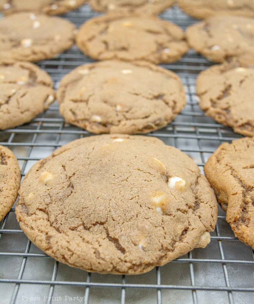 Hot cocoa cookies recipe with cocoa mix powder from package and chocolate chips and mini marshmallows - Press Print Party!