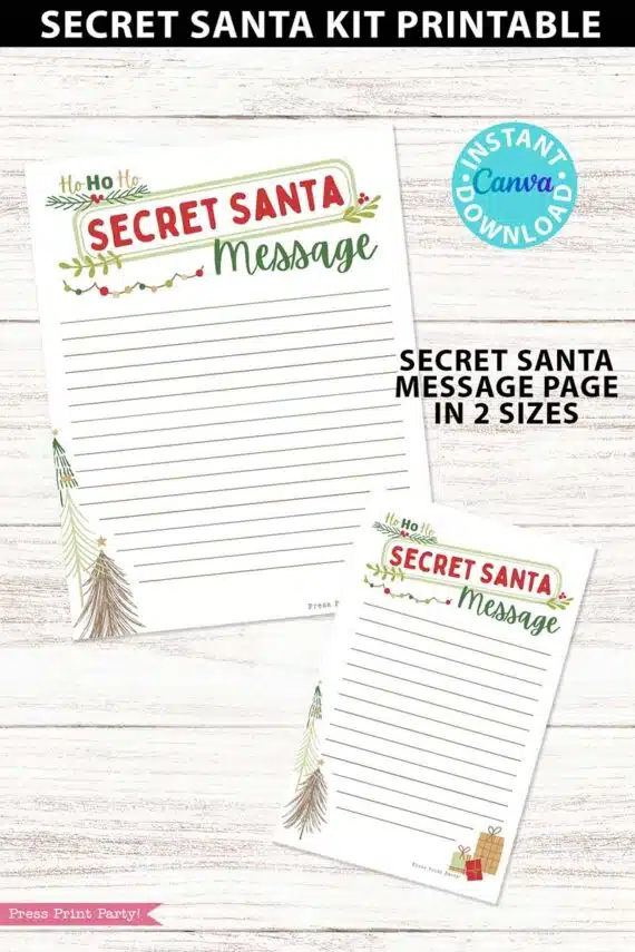 Secret Santa Questionnaire Printable Template Kit for Coworkers Secret Santa Gift Exchange Secret Santa Tags Secret Santa Invitation Flyer Secret Santa Tag, secret santa party invitation - Press Print Party