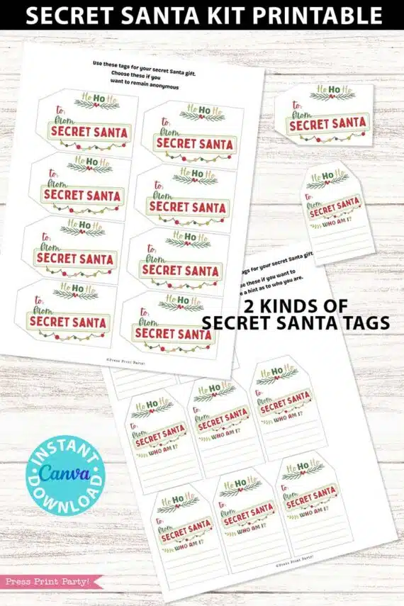 Secret Santa Questionnaire Printable Template Kit for Coworkers Secret Santa Gift Exchange Secret Santa Tags Secret Santa Invitation Flyer Secret Santa Tag, secret santa party invitation - Press Print Party