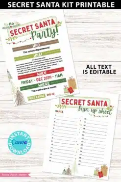 Secret Santa Questionnaire Printable Template Kit for Coworkers Secret Santa Gift Exchange Secret Santa Tags Secret Santa Invitation Flyer Secret Santa Tag, secret santa party invitation - Press Print Party