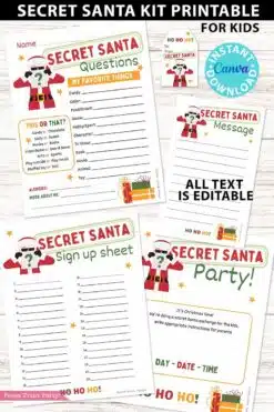 Secret Santa Kids Questionnaire Printable Secret Santa Gift Exchange Kit for School Secret Santa Flyer Invitation Template Santa Gift Tags - Press Print Party