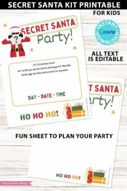 Secret Santa Kids Questionnaire Printable Secret Santa Gift Exchange Kit for School Secret Santa Flyer Invitation Template Santa Gift Tags - Press Print Party