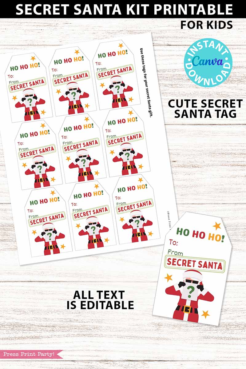 Secret Santa Kids Questionnaire Printable Kit for Free Printable Secret Santa Tags